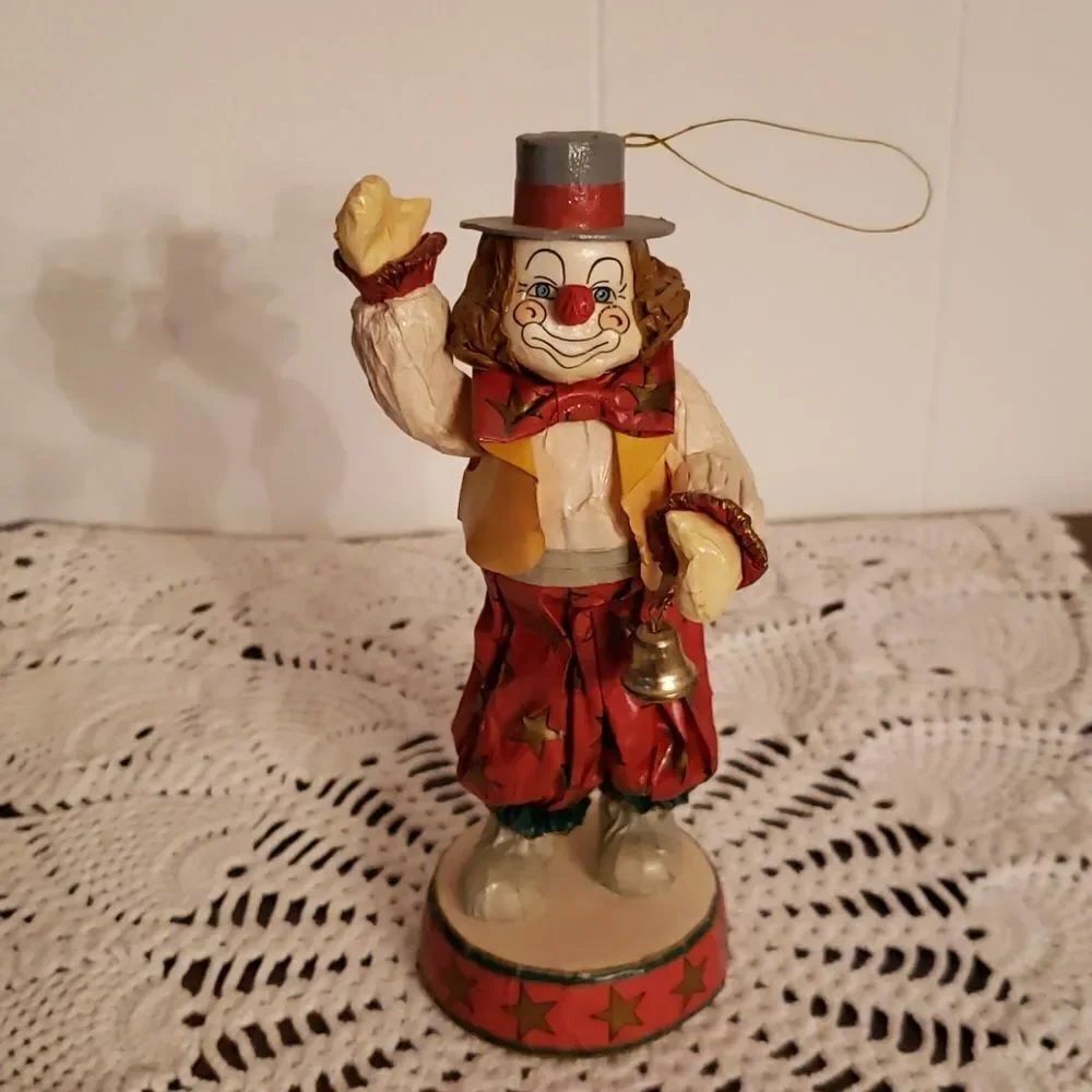 Unique Vintage Paper Mache Clown Ornament w/Bell